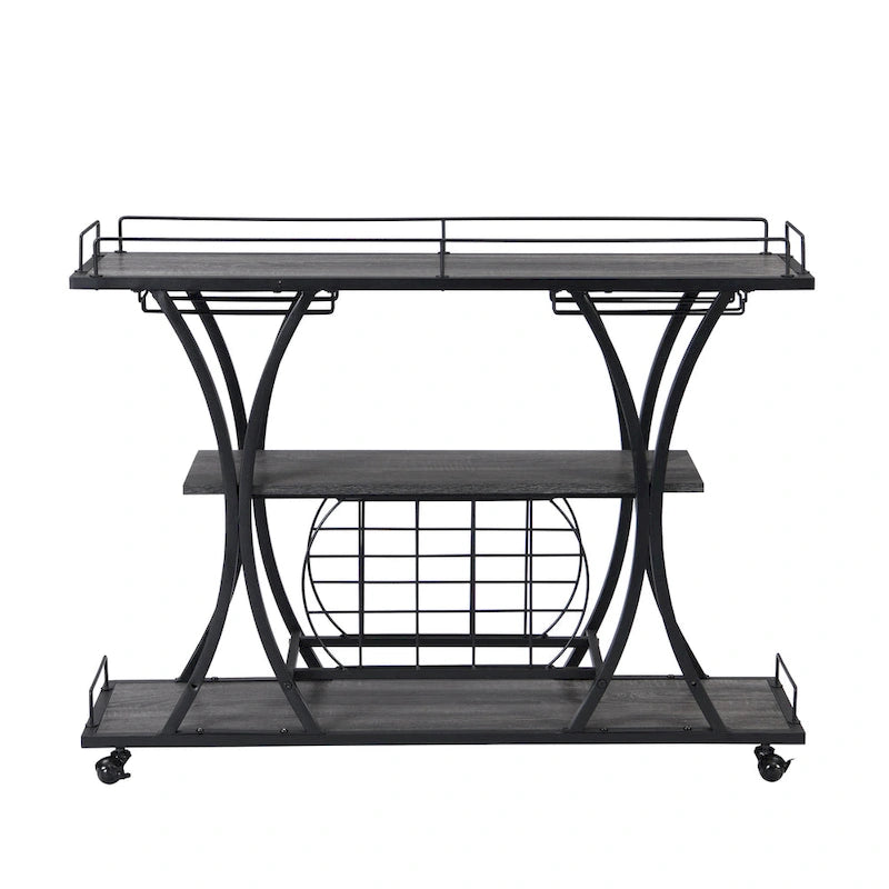 Industrial Bar Cart Kitchen Bar&Serving Cart For Home With Wheels 3 -Tier Storage Shelves(no include stool)