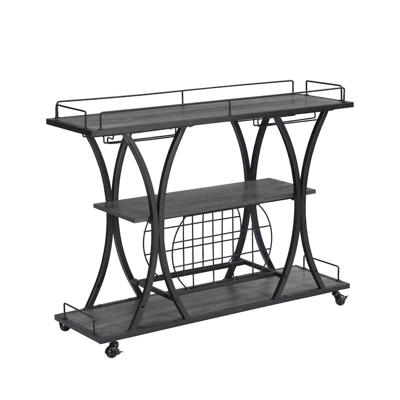 Industrial Bar Cart Kitchen Bar&Serving Cart For Home With Wheels 3 -Tier Storage Shelves(no include stool)