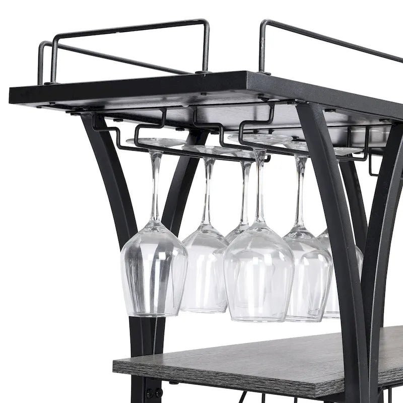 Industrial Bar Cart Kitchen Bar&Serving Cart For Home With Wheels 3 -Tier Storage Shelves(no include stool)
