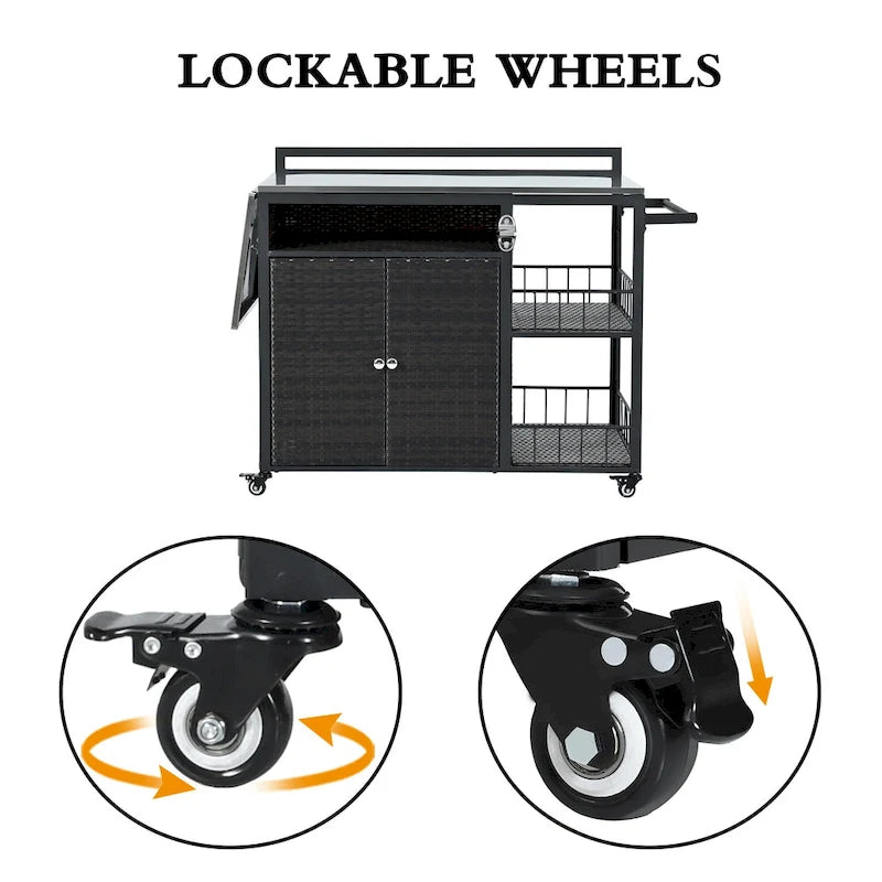 63.5 Outdoor Kitchen Island with Foldable Tabletop and Ample Storage