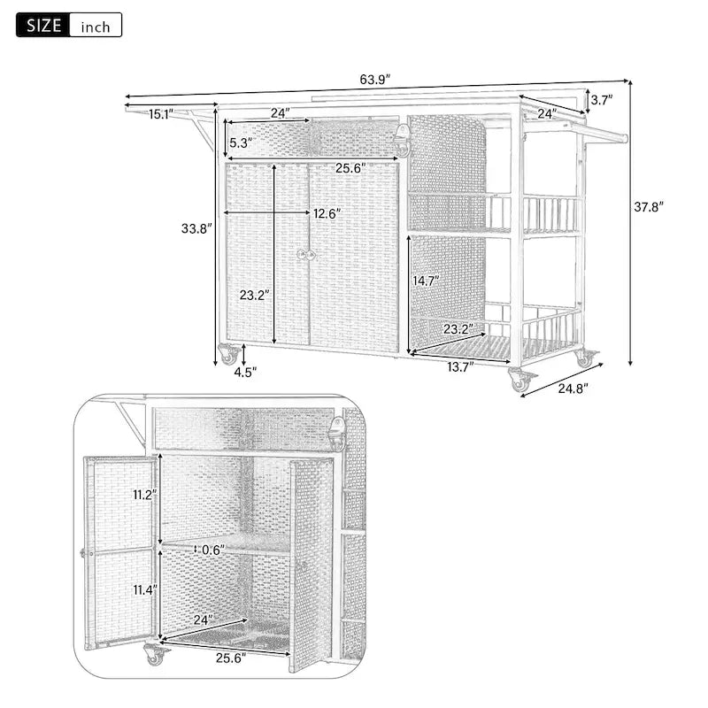 63.5 Outdoor Kitchen Island with Foldable Tabletop and Ample Storage