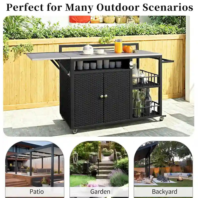 63.5 Outdoor Kitchen Island with Foldable Tabletop and Ample Storage