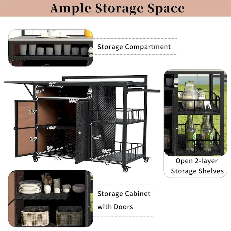 63.5 Outdoor Kitchen Island with Foldable Tabletop and Ample Storage