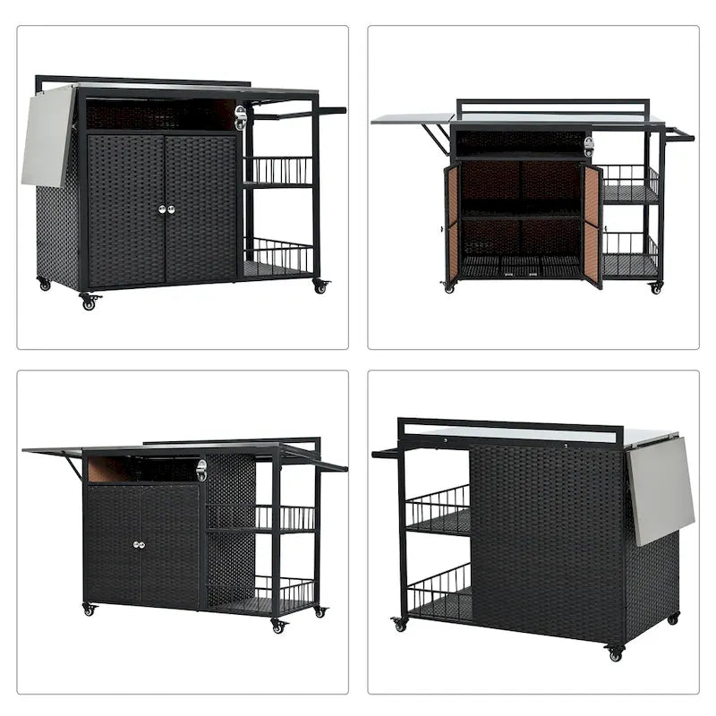 63.5 Outdoor Kitchen Island with Foldable Tabletop and Ample Storage