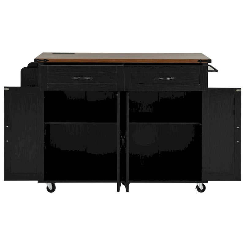 53.5Farmhouse Kitchen Island with Power Outlet, Kitchen Storage Island with Drop Leaf, Spice Rack and Drawer