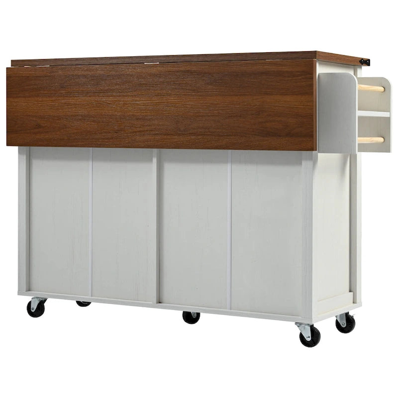 53.5Farmhouse Kitchen Island with Power Outlet, Kitchen Storage Island with Drop Leaf, Spice Rack and Drawer