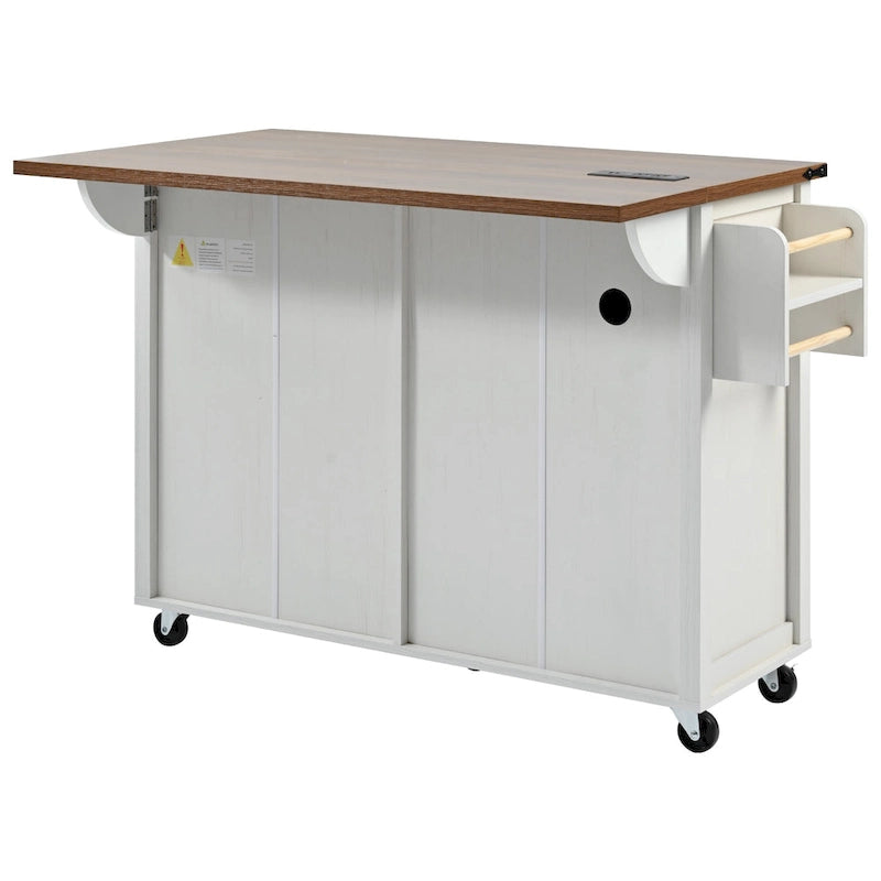 53.5Farmhouse Kitchen Island with Power Outlet, Kitchen Storage Island with Drop Leaf, Spice Rack and Drawer