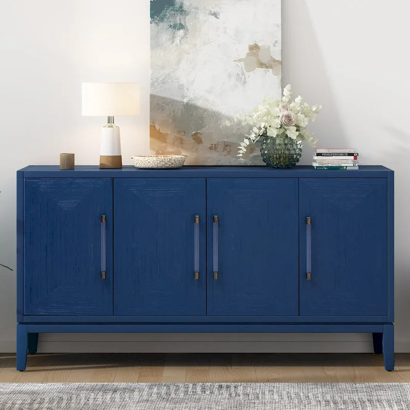 Wood Storage Cabinet 4-Door Sideboard with Brushed Doors, Kitchen Buffet Sideboard with Acrylic Handles for Kitchen