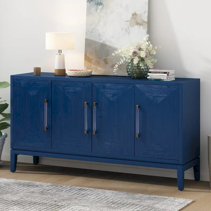 Wood Storage Cabinet 4-Door Sideboard with Brushed Doors, Kitchen Buffet Sideboard with Acrylic Handles for Kitchen