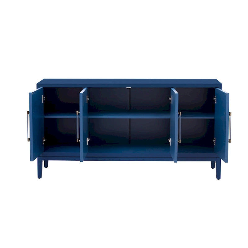Wood Storage Cabinet 4-Door Sideboard with Brushed Doors, Kitchen Buffet Sideboard with Acrylic Handles for Kitchen