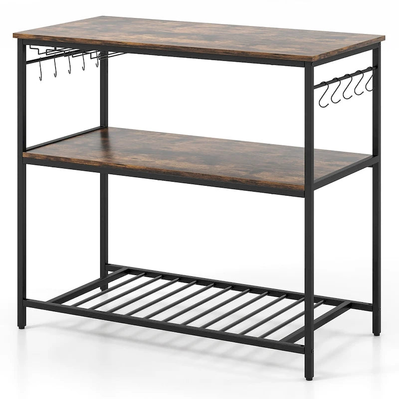Gymax Kitchen Island 3-Tier Prep Table with Wine Glass Holders Large