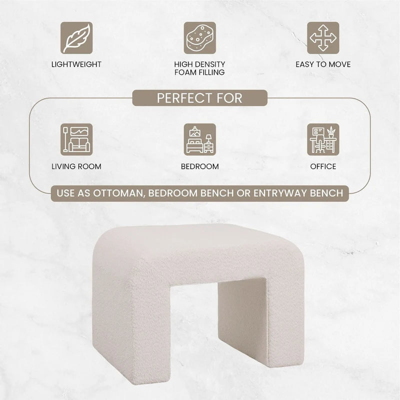 Vint 26 Modern Bench Upholstered in Velvet or Boucle With Padded Foam Seat for Living Room Bedroom Home Office