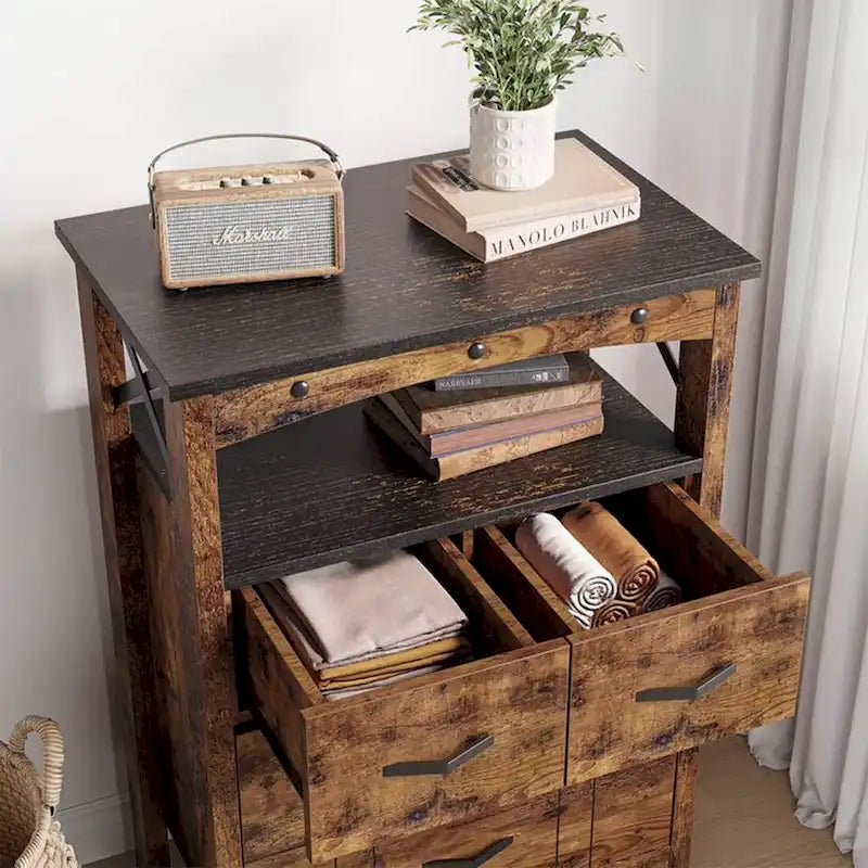 Bestier Living Room Storage Cabinet with 2 Shelves and 4 Drawers, Dark Brown - 68