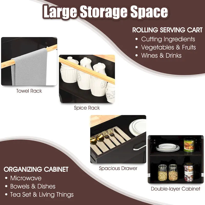 Gymax Rolling Kitchen Island Utility Kitchen Cart Storage Cabinet - See Details