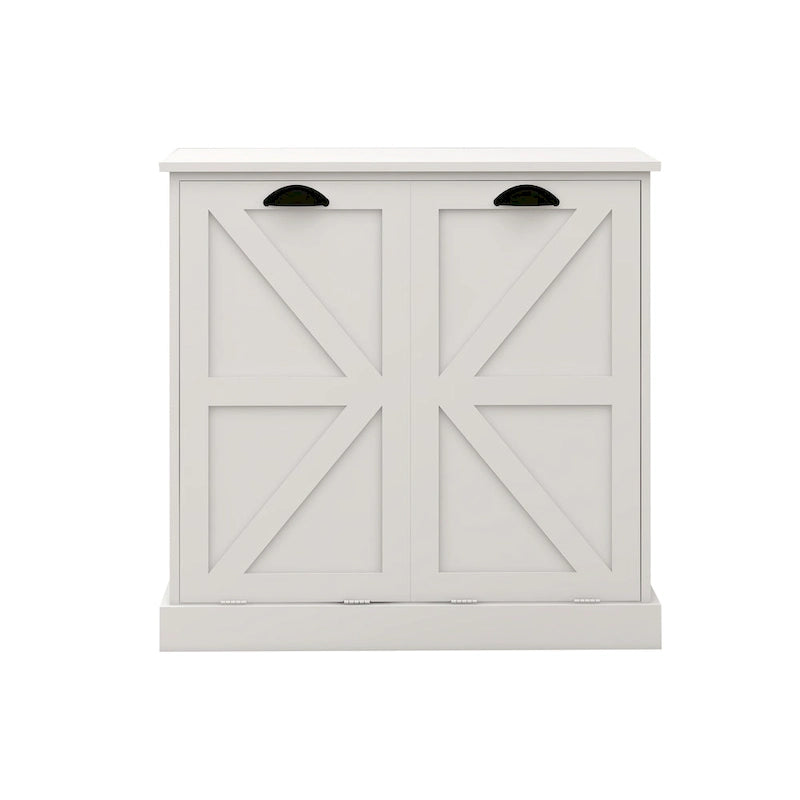 Modern Laundry Sorter Cabinet with Two Compartments and Removable Cloth Bags