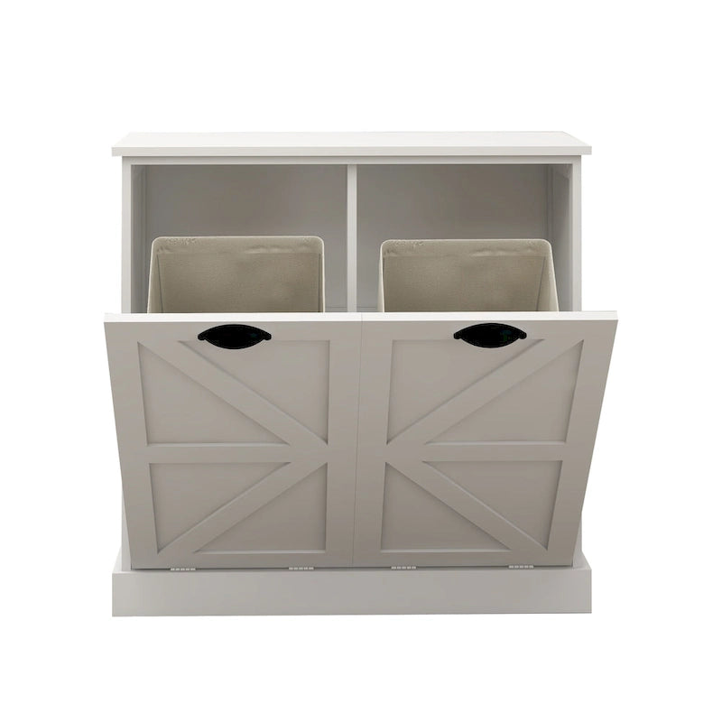 Modern Laundry Sorter Cabinet with Two Compartments and Removable Cloth Bags