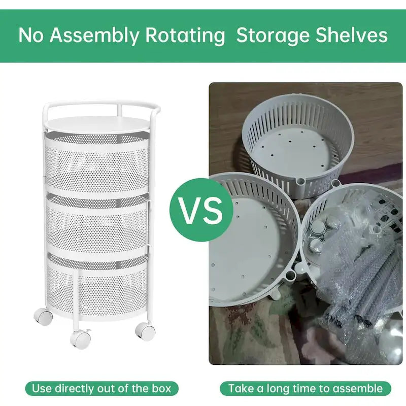 Multi-Tier Rotating Storage Basket with Wheels for Vegetables Fruits Groceries in Kitchen Household Organizer