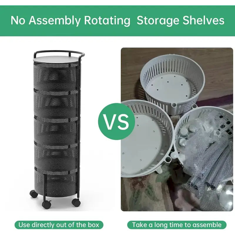 Multi-Tier Rotating Storage Basket with Wheels for Vegetables Fruits Groceries in Kitchen Household Organizer