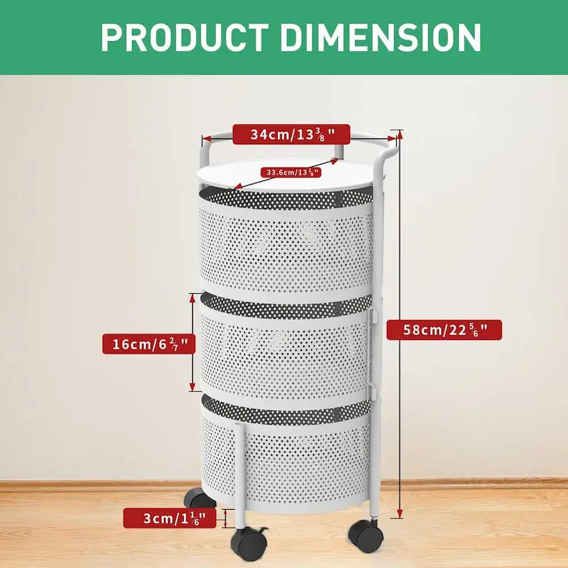 Multi-Tier Rotating Storage Basket with Wheels for Vegetables Fruits Groceries in Kitchen Household Organizer