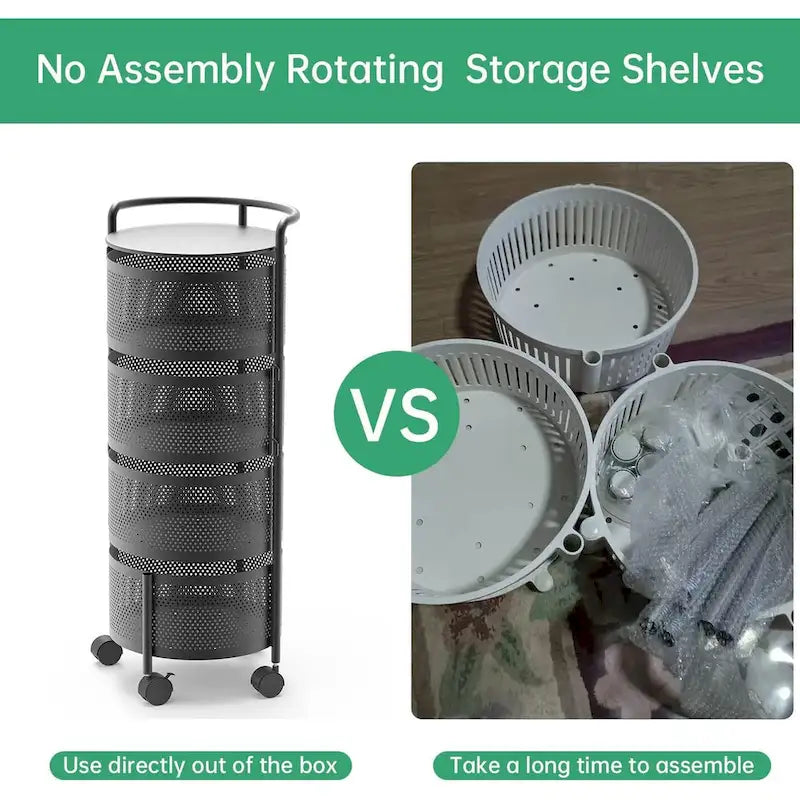 Multi-Tier Rotating Storage Basket with Wheels for Vegetables Fruits Groceries in Kitchen Household Organizer