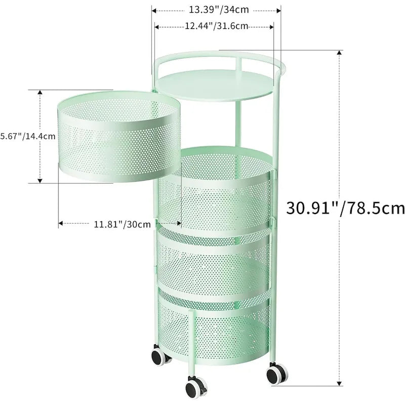 Multi-Tier Rotating Storage Basket with Wheels for Vegetables Fruits Groceries in Kitchen Household Organizer