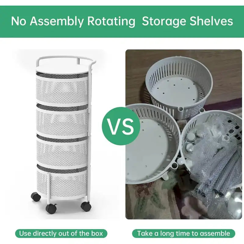 Multi-Tier Rotating Storage Basket with Wheels for Vegetables Fruits Groceries in Kitchen Household Organizer