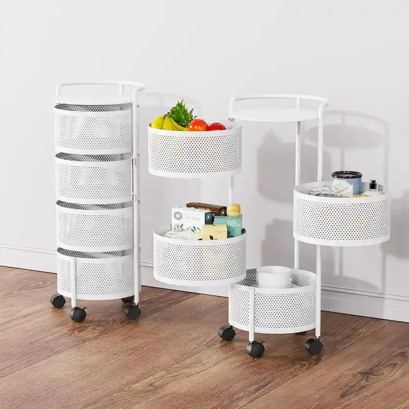 Multi-Tier Rotating Storage Basket with Wheels for Vegetables Fruits Groceries in Kitchen Household Organizer