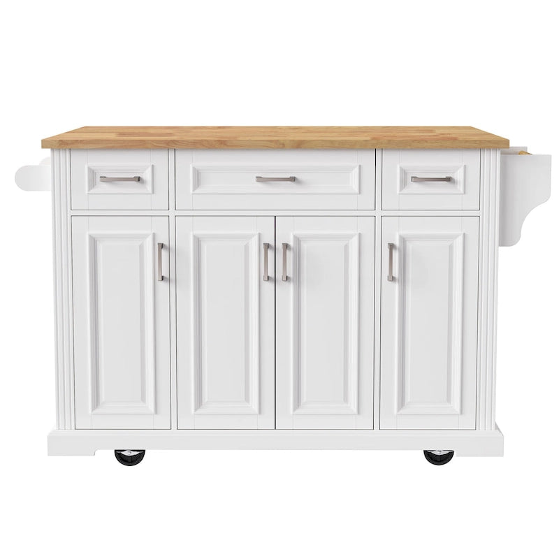 Rolling Kitchen Island with Drop Leaf, Kitchen Island Cart on Wheels, Moveable Island Table with 4 Doors Cabinet & 3 Drawers