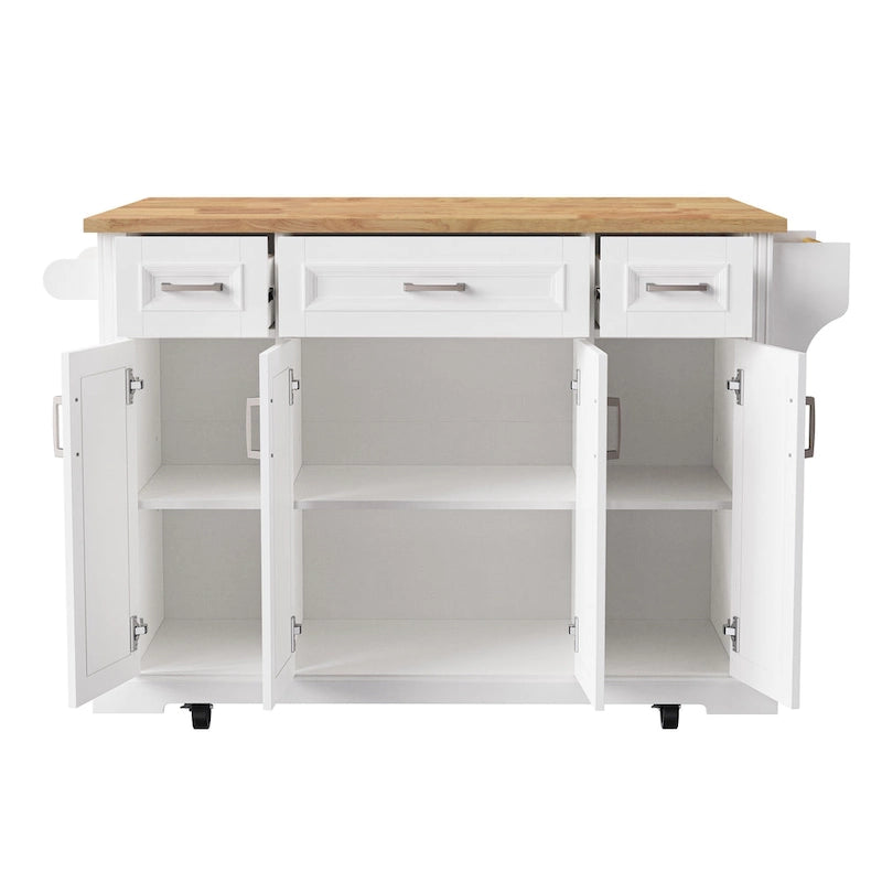 Rolling Kitchen Island with Drop Leaf, Kitchen Island Cart on Wheels, Moveable Island Table with 4 Doors Cabinet & 3 Drawers