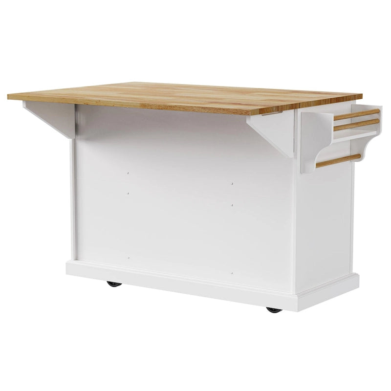 Rolling Kitchen Island with Drop Leaf, Kitchen Island Cart on Wheels, Moveable Island Table with 4 Doors Cabinet & 3 Drawers