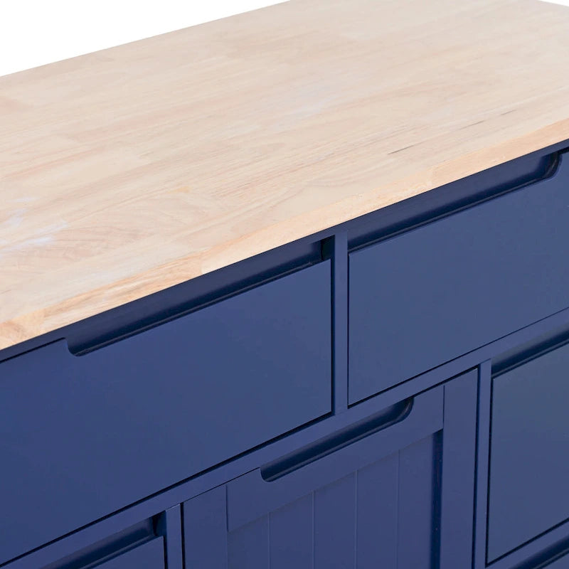 Kitchen Island with Wooden Top, Mobile Island on Locking Wheels, Rolling Cart with Flatware Organizer & 8 Handle-Free Drawers