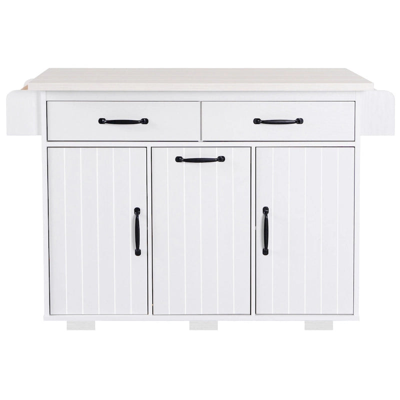 Kitchen Island with Trash Can Storage Cabinet, Rolling Kitchen Island on Wheels with Adjustable Shelf, Drop Leaf & Drawer