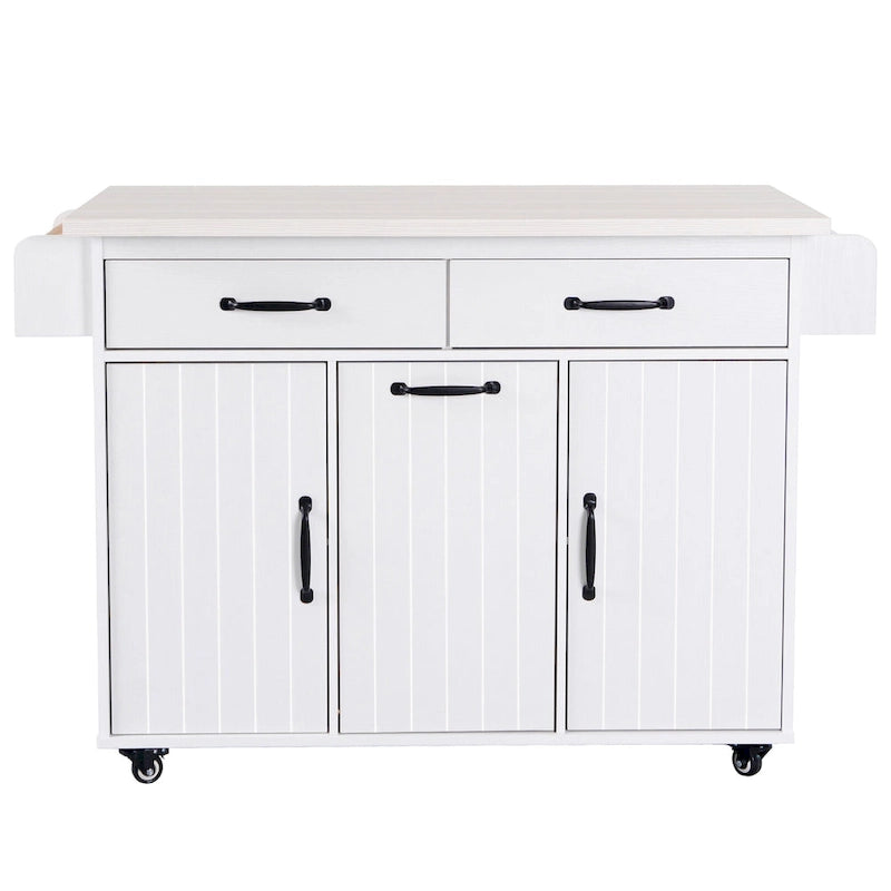 Kitchen Island with Trash Can Storage Cabinet, Rolling Kitchen Island on Wheels with Adjustable Shelf, Drop Leaf & Drawer