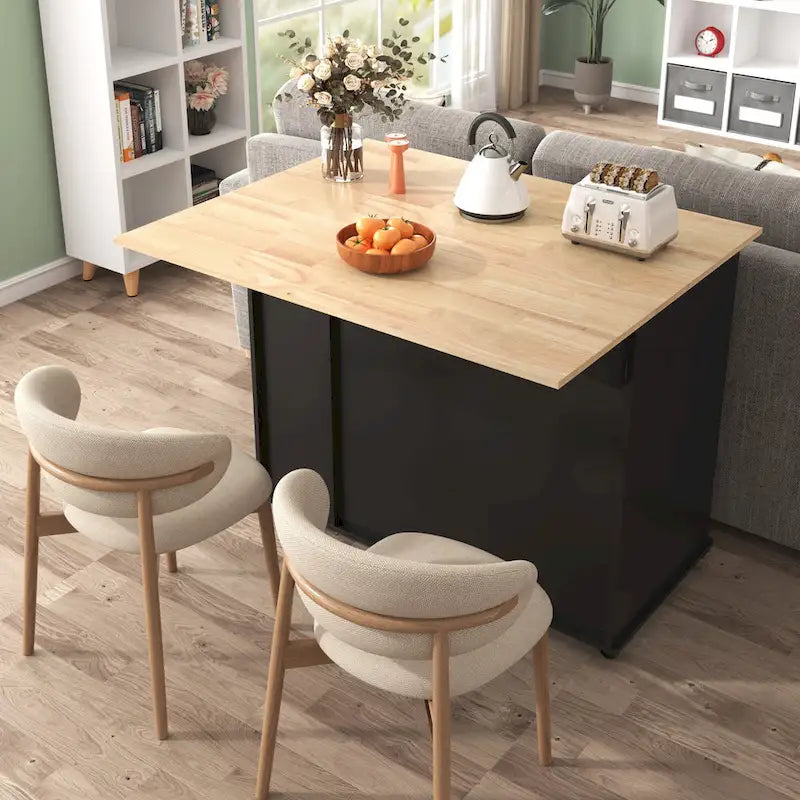 Rolling Kitchen Island Cart, Kitchen Island with 3 Tier Pull Out Cabinet, Portable Trolley Island with Drop Leaf & 2 Drawers