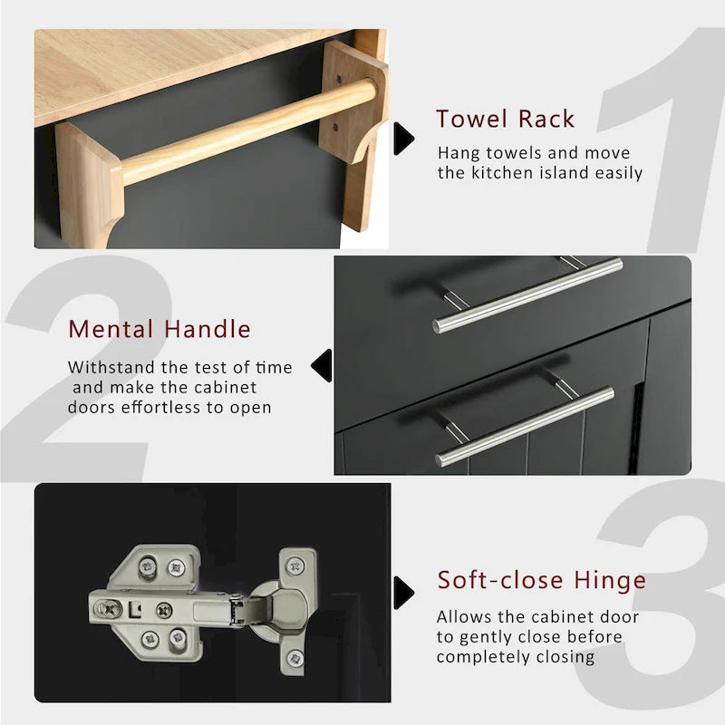 Rolling Kitchen Island Cart, Kitchen Island with 3 Tier Pull Out Cabinet, Portable Trolley Island with Drop Leaf & 2 Drawers