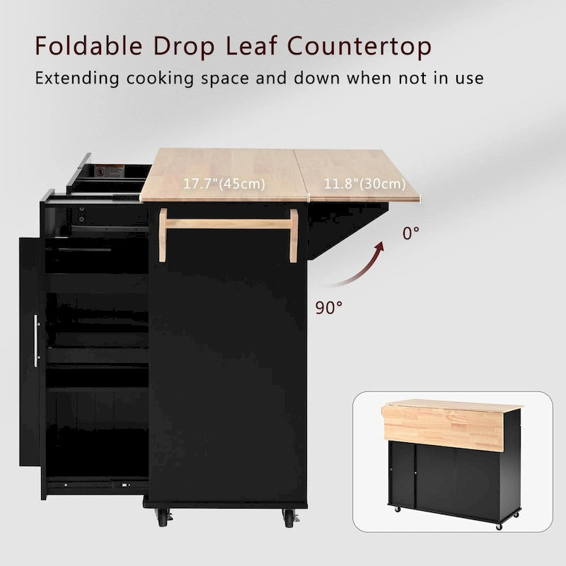 Rolling Kitchen Island Cart, Kitchen Island with 3 Tier Pull Out Cabinet, Portable Trolley Island with Drop Leaf & 2 Drawers