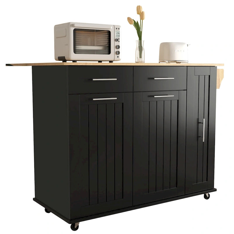 Rolling Kitchen Island Cart, Kitchen Island with 3 Tier Pull Out Cabinet, Portable Trolley Island with Drop Leaf & 2 Drawers