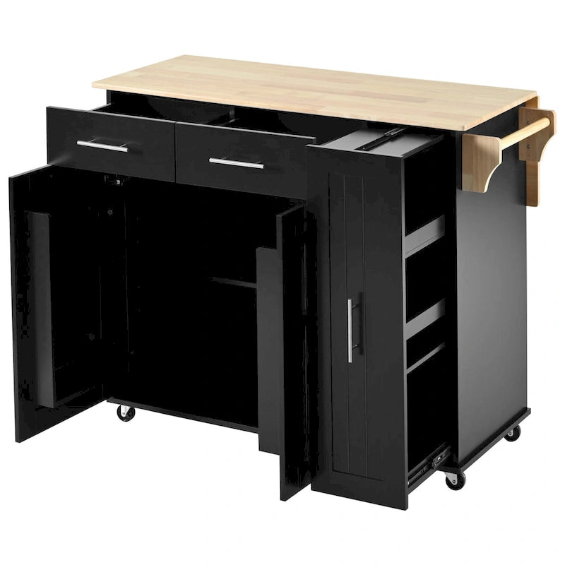 Rolling Kitchen Island Cart, Kitchen Island with 3 Tier Pull Out Cabinet, Portable Trolley Island with Drop Leaf & 2 Drawers