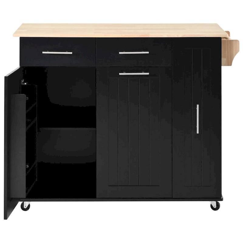 Rolling Kitchen Island Cart, Kitchen Island with 3 Tier Pull Out Cabinet, Portable Trolley Island with Drop Leaf & 2 Drawers