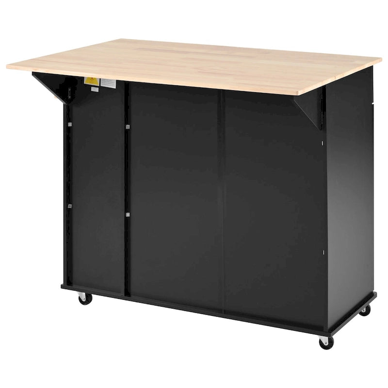 Rolling Kitchen Island Cart, Kitchen Island with 3 Tier Pull Out Cabinet, Portable Trolley Island with Drop Leaf & 2 Drawers