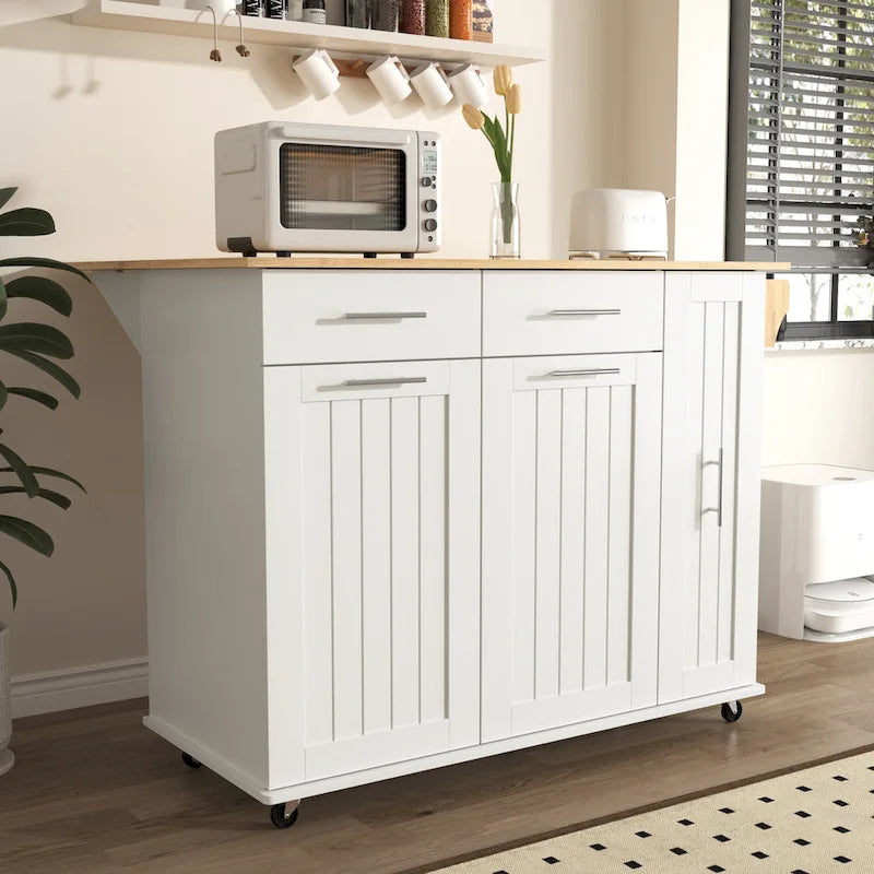 Rolling Kitchen Island Cart, Kitchen Island with 3 Tier Pull Out Cabinet, Portable Trolley Island with Drop Leaf & 2 Drawers