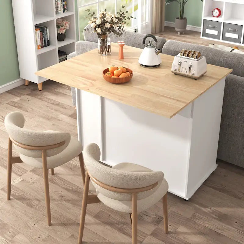 Rolling Kitchen Island Cart, Kitchen Island with 3 Tier Pull Out Cabinet, Portable Trolley Island with Drop Leaf & 2 Drawers