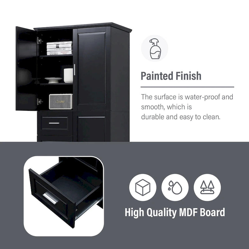 Tall and Wide Storage Cabinet with Doors for Bathroom/Office,Three Drawers - N/A