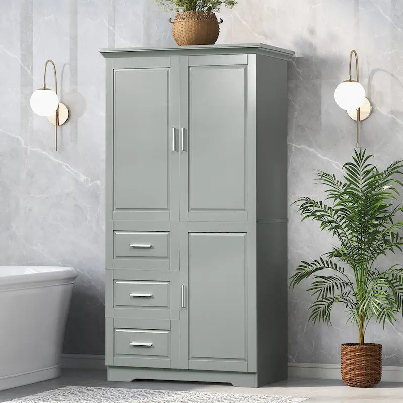 Tall and Wide Storage Cabinet with Doors for Bathroom/Office,Three Drawers - N/A