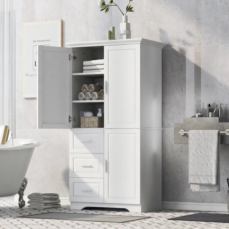 Tall and Wide Storage Cabinet with Doors for Bathroom/Office,Three Drawers - N/A