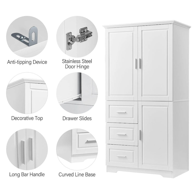 Tall and Wide Storage Cabinet with Doors for Bathroom/Office,Three Drawers - N/A