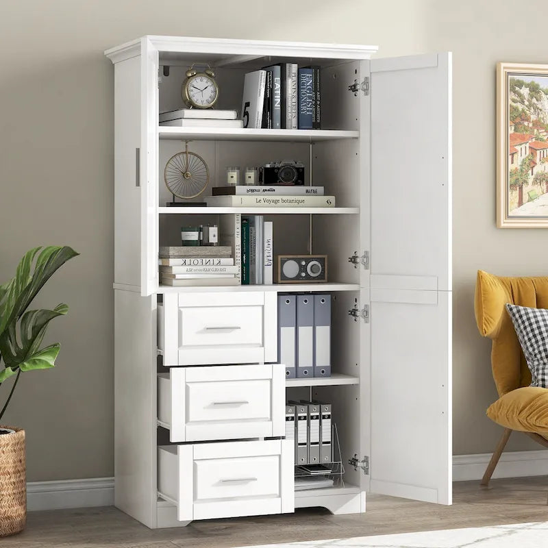 Tall and Wide Storage Cabinet with Doors for Bathroom/Office,Three Drawers - N/A
