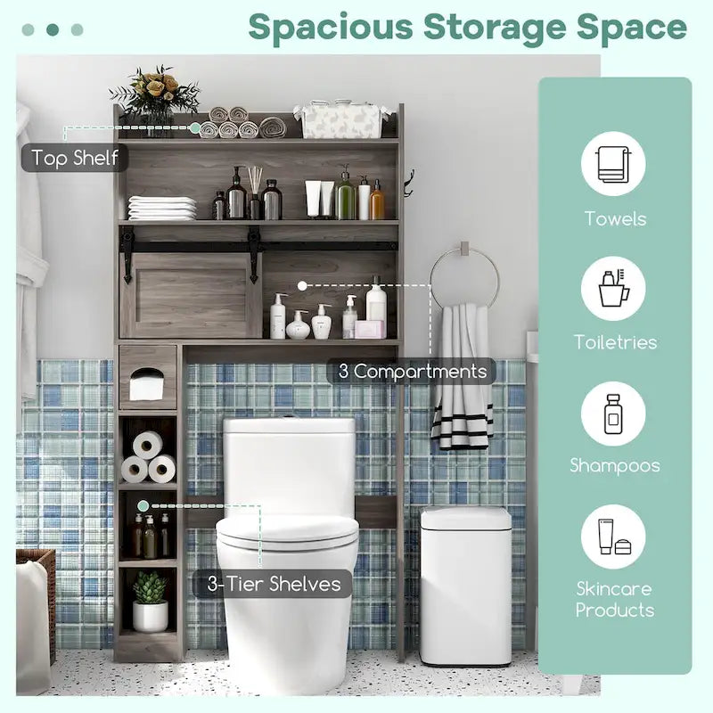 Gymax Over The Toilet Storage Cabinet w/ Sliding Barn Door Adjustable