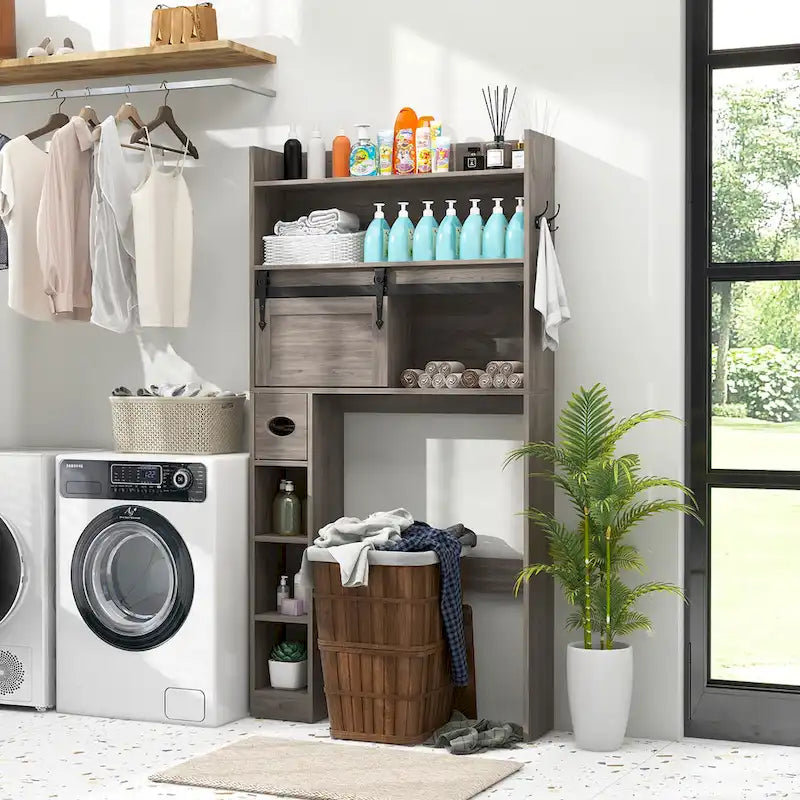 Gymax Over The Toilet Storage Cabinet w/ Sliding Barn Door Adjustable
