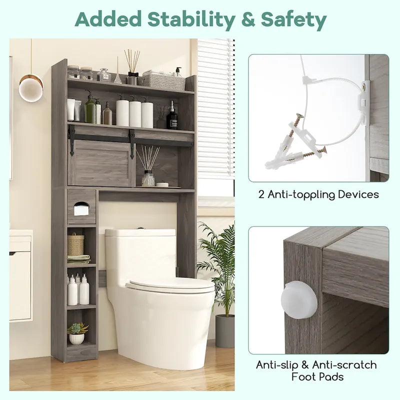 Gymax Over The Toilet Storage Cabinet w/ Sliding Barn Door Adjustable